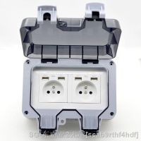 1pcs New Outdoor Waterproof USB Socket box Two position Wall Plug UKEU FR Standard Style 250V 13A Power Supply Jack Special