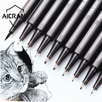 AICRANE 10ชิ้น/เซ็ต Pigment Liner Micron Ink Marker ปากกาแปรงสีดำ Fineliner Sketching Manga Drawing Pen
