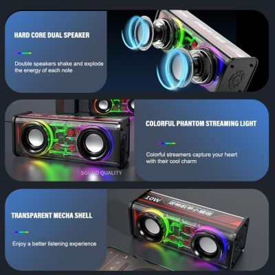 V8 Transparent Mecha Bluetooth Speaker Double Sound RGB Outdoor Sports Portable Subwoofer Wireless Bluetooth Bass Audio Speaker Wireless and Bluetooth