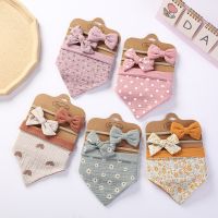 【YD】 3Pcs/Set baby Feeding Burp with Bow Headband Adjustable Muslin Cotton Baby Bib Saliva