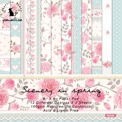 Panalisacraft 24 sheets 6 X6 Pink and Blue Flower Scrapbook paper Scrapbooking patterned paper pack DIY craft Background paper