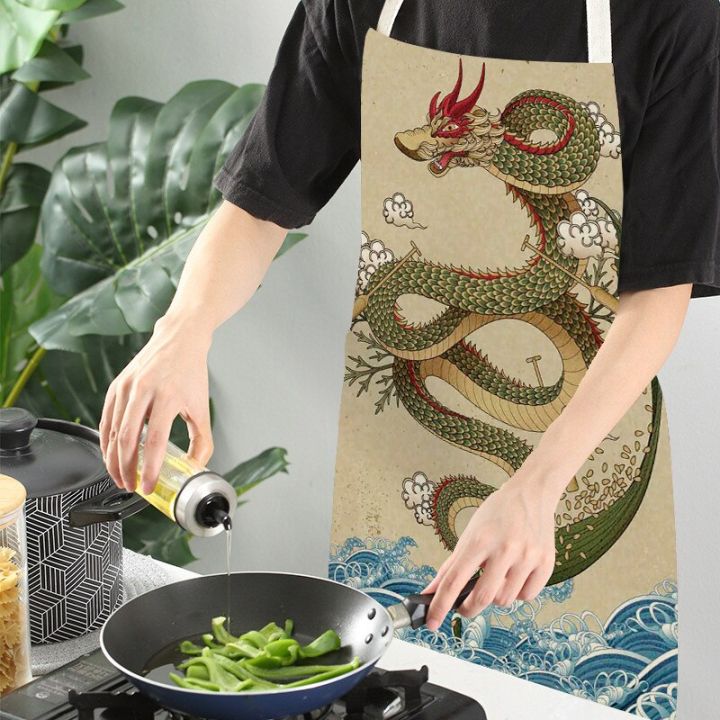 1-piece-of-chinese-dragon-print-sleeveless-apron-childrens-cleaning-family-men-and-women-kitchen-cooking-waist-bib-anti-fouling