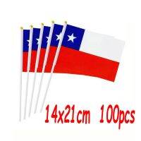 ZXZ 100pcs chile hand waving Flag 14*21cm Polyester Double Side Printing CL chile Hand Flag with plastic flagpole