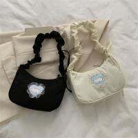 Tas Jinjing Lucu กระเป๋าสะพายไหล่สายรัดจับจีบสไตล์เกาหลีไม่มีสีทึบมีแบรนด์เลิฟแรบบิทกระเป๋าแบบหนีบแขนสำหรับผู้หญิงกระเป๋าถือหวานแว๋ว