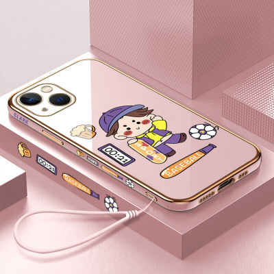 GGK เคสเคสสำหรับ Apple iPhone 15 Plus 15 Pro 15 Pro Max,เคสฟุตบอลเบสบอลลายการ์ตูนฟรีสายคล้องสเก็ตบอร์ดกีฬาเด็กผู้ชายเคสขอบสี่เหลี่ยมเคสโทรศัพท์ชุบเคลือบได้อย่างหรูหราเคสโทรศัพท์นิ่ม