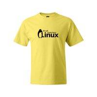 เสื้อยืดกีฬาแฟชั่นระบายอากาศพิมพ์ลาย Its All Starts Here Tux Centos Rhel Ubuntu สีเหลือง  LG4H