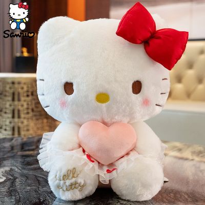 หมอนตุ๊กตาหัวใจคิวปิดยัดไส้ผ้าขนสัตว์สัตว์สำหรับเด็ก Sanrio Plushie ลายตุ๊กตาหนานุ่ม Hello Kitty ของขวัญวันเกิดเด็กผู้หญิงสำหรับเด็ก