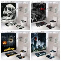 【CW】✢  Scary Shower Curtain Set Cortinas De ducha Polyester Fabric Toilet Lid Cover Decoration