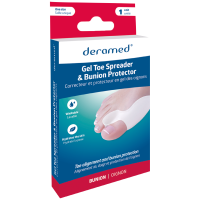 Deramed Footcare ปลอกเจลสำหรับนิ้วหัวแม่เท้าเอียงแบบมีส่วนแยกนิ้วเท้า นุ่ม ยืดหยุ่นขณะสวมใส่ ไม่อึดอัด เจล Medical Grade 100%