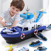 Big Size Music Boat Simulation Track Inertia Toy with 3 Cars and 1 Plane Story Lighting Ship Model Kids Early Educational Toy