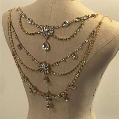 【YF】 Luxury Drop Rhinestone Back Chain Necklace Jewelry Top Shoulder for Women Festival Accessories Bikini Body