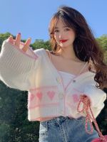 ☫✣ Korean Fashion Knitted Cardigan V-neck Sweater Coat Loose Sleeve Crop Top