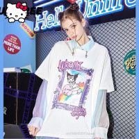 Harajuku Streetwear เสื้อยืดสีขาวแขนสั้นแฟชั่นฤดูร้อน Kawaii เสื้อผ้าการ์ตูน Sanrio Kuromi หลวมสไตล์ Y2k สาว