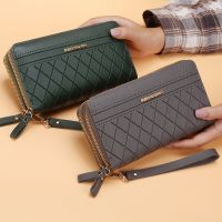 Dompet Panjang Ritsleting Ganda untuk Wanita Dompet Wanita Sederhana Dompet Koin Tempat Kartu Mode Retro Kapasitas Besar