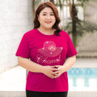 เสื้อยืดแขนสั้นประดับเพชรสำหรับสาวอ้วน200แฟชั่นขนาดใหญ่ทรงหลวมทรงใหญ่พิเศษพลัสไซส์แฟชั่นคุณภาพสูงลูกปัดขายดี
