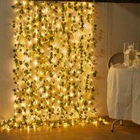 2.3m Silk Leaves Fake Creeper Green Leaf Ivy Vine 2m LED String Lights For Home Wedding Party Hanging Garland Artificial Flower