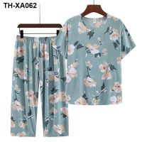 Cotton silk pajamas female middle-aged and old mother short-sleeved summer two piece suit silk yarns leisurewear can wear outside