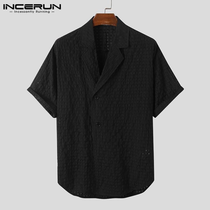 incerun-เสื้อคอวีแขนสั้นสำหรับผู้ชาย-เสื้อเบลเซอร์แต่งกระดุมที่ปลายปกเสื้อแบบเรียบง่ายสไตล์เกาหลี