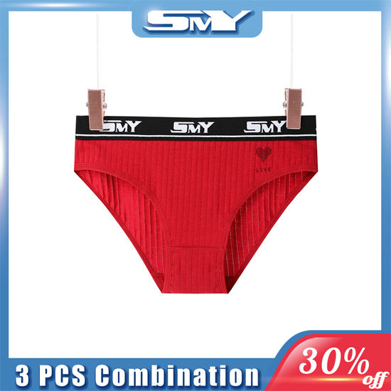 SMY 3PCS New Year Red Ladies Underwear Soft Breathable Lady seluar dalam  Solid Color women Underwear