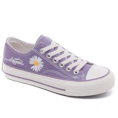 COD DSFGERERERER 【Ready stock women】Purple daisy canvas shoes female students Korean version of ulzzang low-top cloth 2022 new all-match