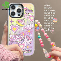 เคสสำหรับ OPPO Reno10 Reno10 Pro Reno8 T 5G Reno8 T 4G Reno8 4G Reno7 4G Reno6 Lite Reno5 F Reno5 Lite A1 Pro 5G แฟชั่นไล่ระดับสีเคสโทรศัพท์รูปหัวใจ TPU แข็งกันกระแทกเคส + สายคล้อง