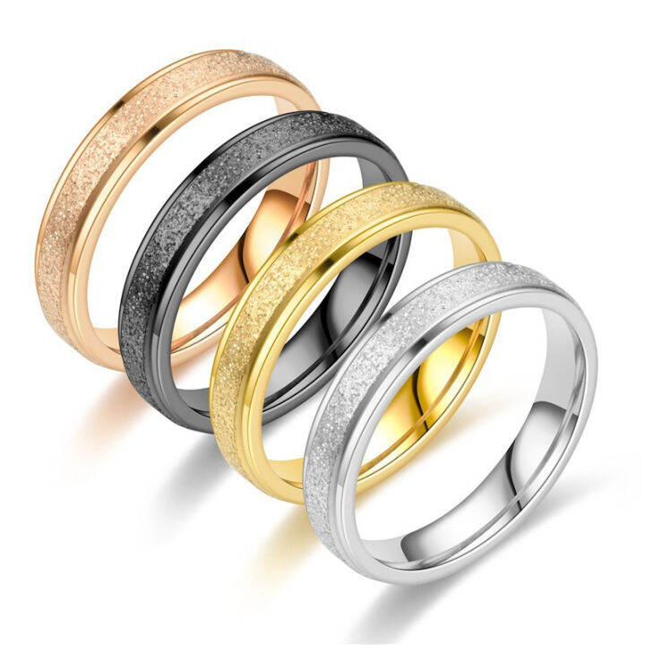 Multi Size Stainless Steel Frosted Ring Gold and Silver Jewelry Couple ...