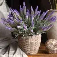 SunMade 5 Forks Flocked Lavender Branch Plastic Artificial Flowers Home Hotel Decoration Fake Plants Flores Artificiais Purple Cleaning Tools