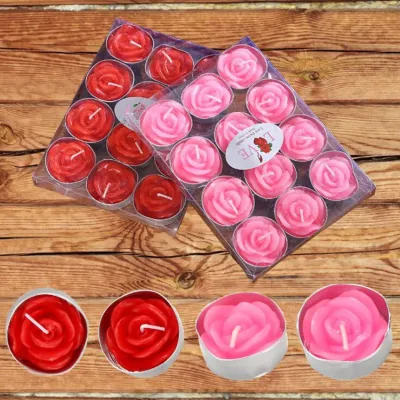 12PCS/Set Romantic Rose Flower Shaped Tealight Candles Tea Light Candle for Home Decorations Wedding Birthday Party Celebration