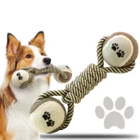 (พร้อมส่ง)JECHOME ของเล่นสุนัข ของเล่นหมา เชือกกัดหนา Dog Chew Toy เชือกสุนัขกระดูก ดีพิเศษ พร้อมลูกเทนนิส ช่วยขัดฟัน สำหรับสุนัขทุกวัย ขนาด 26 ซม.