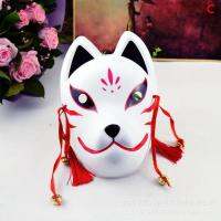 ซีอี้?ญี่ปุ่น Hand Made Fox คอสเพลย์หน้ากากเต็มหน้าพร้อมพู่ Small Bell Masquerade