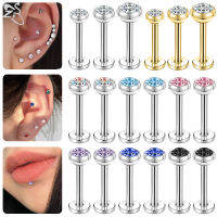 ZS 1ชิ้น2/3/4มิลลิเมตรสีฟ้าสีดำคริสตัล Labret เจาะเงาสแตนเลสลิปสตั๊ดกระดูกอ่อน Helix Conch แมงกะพรุนเจาะ