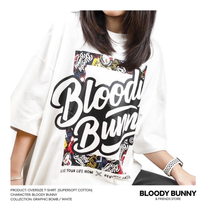 การออกแบบเดิมเสื้อยืด-oversize-ลาย-bloody-bunny-graphic-bombs-5xl