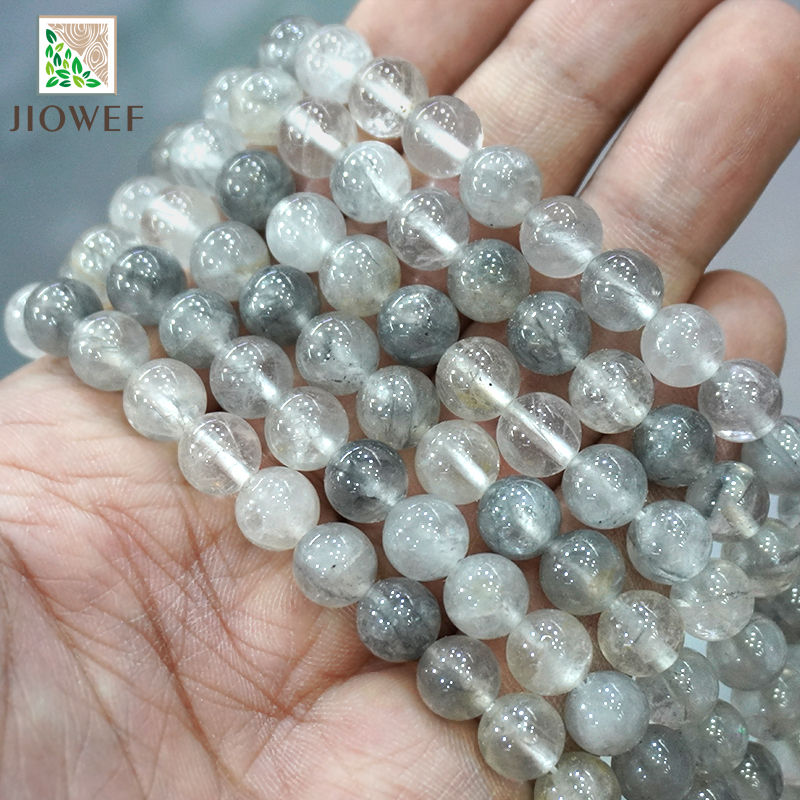 Natural Round Cloudy Crystal Smooth Quartz Loose Beads for Jewelry Making 15"DIY 