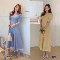 P9195 แม็กซี่เดรสสีพื้นผูกโบว์หลัง Solid color maxi dress with bow in the back