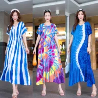 ส่งเร็ว! Beach Calling ☎️ ใส่สวย สีสด รับ Summer คร้าValey Tie Dye MaxiMaxi Dress ตัวยาว ทรงคอยูแขนสั้น.. ดีเทลรูดเอวน่ารักกกตัดต่อเดรสระบายเพื่อความพริ้วทรงสวย ใ