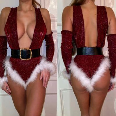 [Cos imitation] เซ็กซี่ผู้หญิงคริสต์มาสชุดชั้นในบอดี้สูทซานตาคลอสเครื่องแต่งกายคอสเพลย์ชุดชั้นในชุดนอนของขวัญ