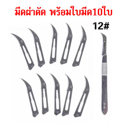 มีดผ่าตัด เบอร์ 12 มีดตอนหมู สแตนเลส มีดตัดแต่ง มีดผ่าตัดพร้อมใบมีด 10 ใบ