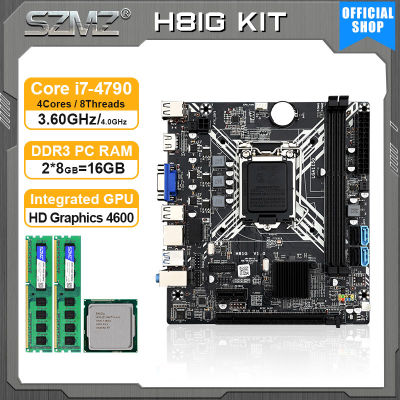 SZMZ H81 Motherboard kit LGA 1150 with core i7 4790 processor 16GB DDR3 memory HD Graphics 4600 placa mae 1150 gaming PC Plate