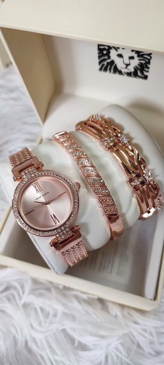 Anne Klein Women's Premium Crystal Accented Watch and Bracelet Set