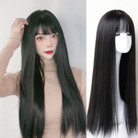 Wig female full headgear style natural simulation long straight hair summer round face Internet celebrity air bangs black temperament whole top