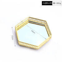 European Mirror Glass Metal Storage Tray Gold Fruit Plate Desktop Small Items Jewelry Display Tray Plate Candy Decor Tray