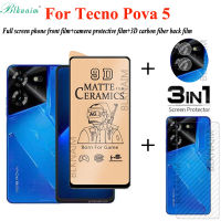 3in1สำหรับ Tecno Pova 5เซรามิกเคลือบภาพยนตร์กระจกเทมเปอร์ Tecno Pova 5เซรามิกเคลือบภาพยนตร์และฟิล์มด้านหลัง Tecno Pova 5ภาพยนตร์ปกป้องหน้าจอ + ฟิล์มเลนส์ + ฟิล์มด้านหลัง