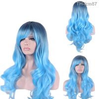 ? วิกผม wig วิกผมใหม่ COS ผมหยิกยาวสีน้ำเงินเย็นสไตล์ยอดนิยม