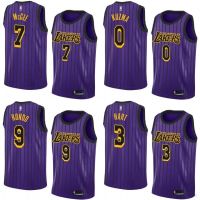 เสื้อคุณภาพสูง เสื้อกีฬาบาสเก็ตบอลแขนกุด ลายทีม Oneal Rondo Kuzma McGee Hart HQ1 LA Lakers NBA Jersey สีม่วง QH1