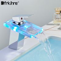 【hot】 Basin Faucet 3 Color Glass Outlet Battery Powered Mixer Mounted Hot Cold