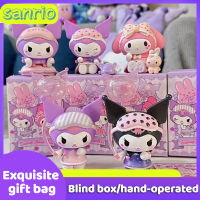 Sanrio Kawaii ชุดนอนที่รักชุดตัวละคร Kuromi Melody ตาบอดกล่องของเล่นรูปปั้นตุ๊กตาเด็กตาบอดกล่องของเล่นของขวัญ