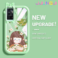 Jlingji เคสสำหรับ VIVO V23E 4G V23E 5G เคส Y75แฟชั่นเด็กผู้หญิงดอกไม้รูปโบว์รูปมอนสเตอร์น้อยเคสนิ่มทนต่อการขัดถูเคสโทรศัพท์โปร่งใส TPU ซิลิกาเจลเลนส์กล้องถ่ายรูปฝาครอบป้องกัน