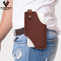 ZZOOI European and American Mens Crazy Horse Leather Mobile Phone Case Buckle Suitable for All Models Top Layer Cowhide Wearing Belt Mobile Phone Case