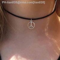 Peace Sign Leather Stainless Steel Choker Necklace for Women and Teen Girls Boho Jewelry Necklace