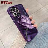 WFCase สำหรับ iPhone 15 14 Pro Max 13 Pro Max 12 Pro Max 11 Pro Max Plus เคสเลนส์โทรศัพท์เคลือบผิวด้วยกุหลาบม่วง (+ ฟิล์มเลนส์) เคสเพชรสีชมพูป้องกันกล้องแบบเต็ม